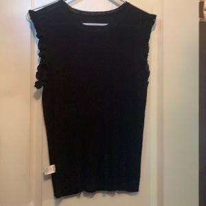 Black top with ruffle cap sleeves